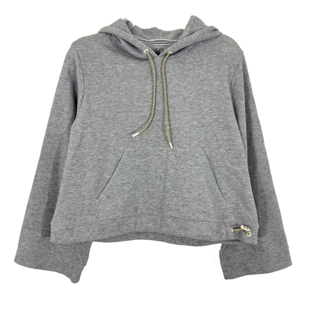 J.CREW Cropped Hoodie Sweatshirt S Gray Kangaroo Pocket Pullover NWT B12